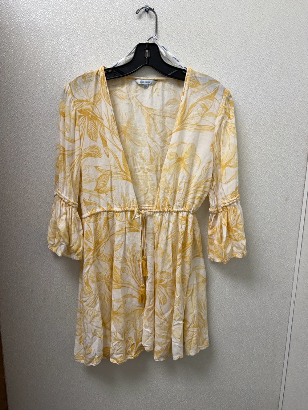 blue island Yellow Leaf-Print cover up